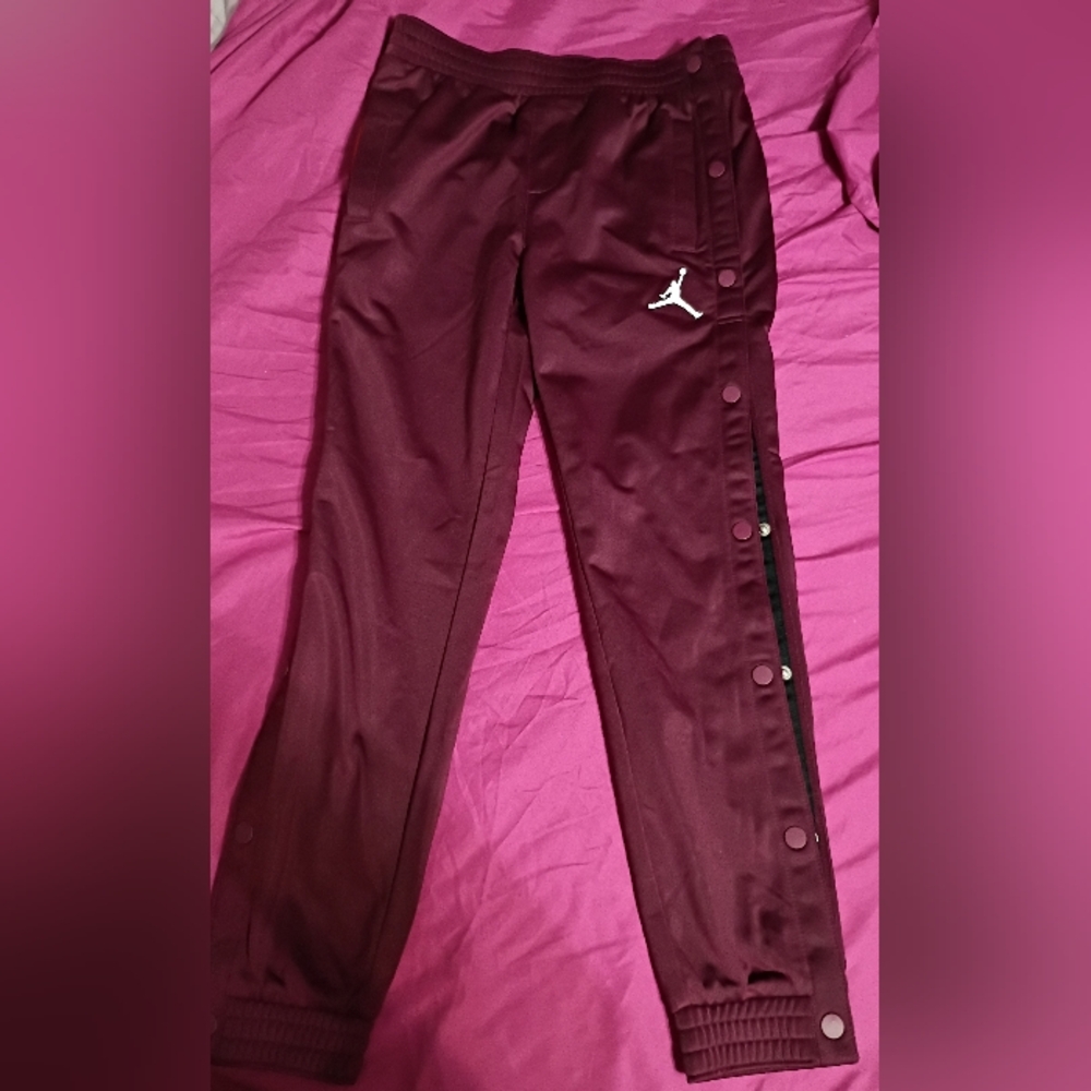 Jordan Bordeaux Snap-Button Track Pants with White Jumpman